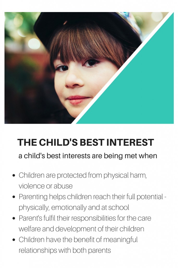 Child`s best interest bullet point list featuring a closeup of a girls face wearing a cap